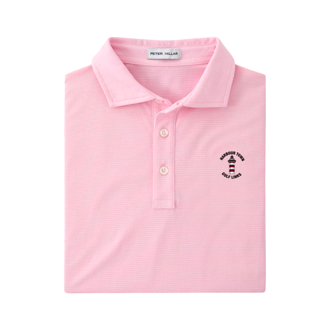 Peter Millar Men's Pink Stripe Tech Polo - Harbour Town Golf Links