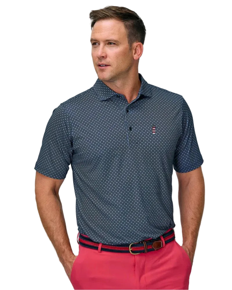 Fairways & Greene Navy Pool Print Polo - Lighthouse