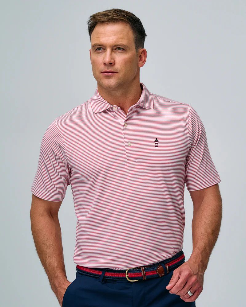 Fairways & Greene Redwood & White Stripe Polo - Lighthouse