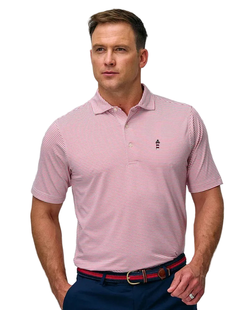 Fairways & Greene Redwood & White Stripe Polo - Lighthouse