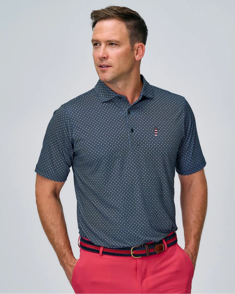 Fairways & Greene Navy Pool Print Polo - Lighthouse