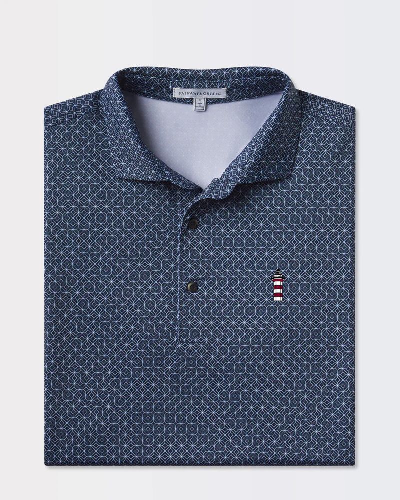 Fairways & Greene Navy Pool Print Polo - Lighthouse