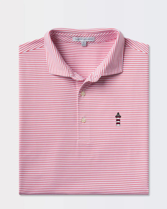 Fairways & Greene Redwood & White Stripe Polo - Lighthouse