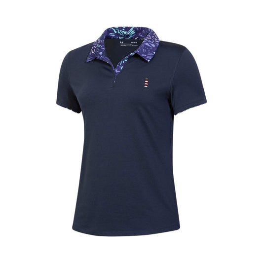 Women's Under Armor Lighthouse Polo- Navy with Flower Collar