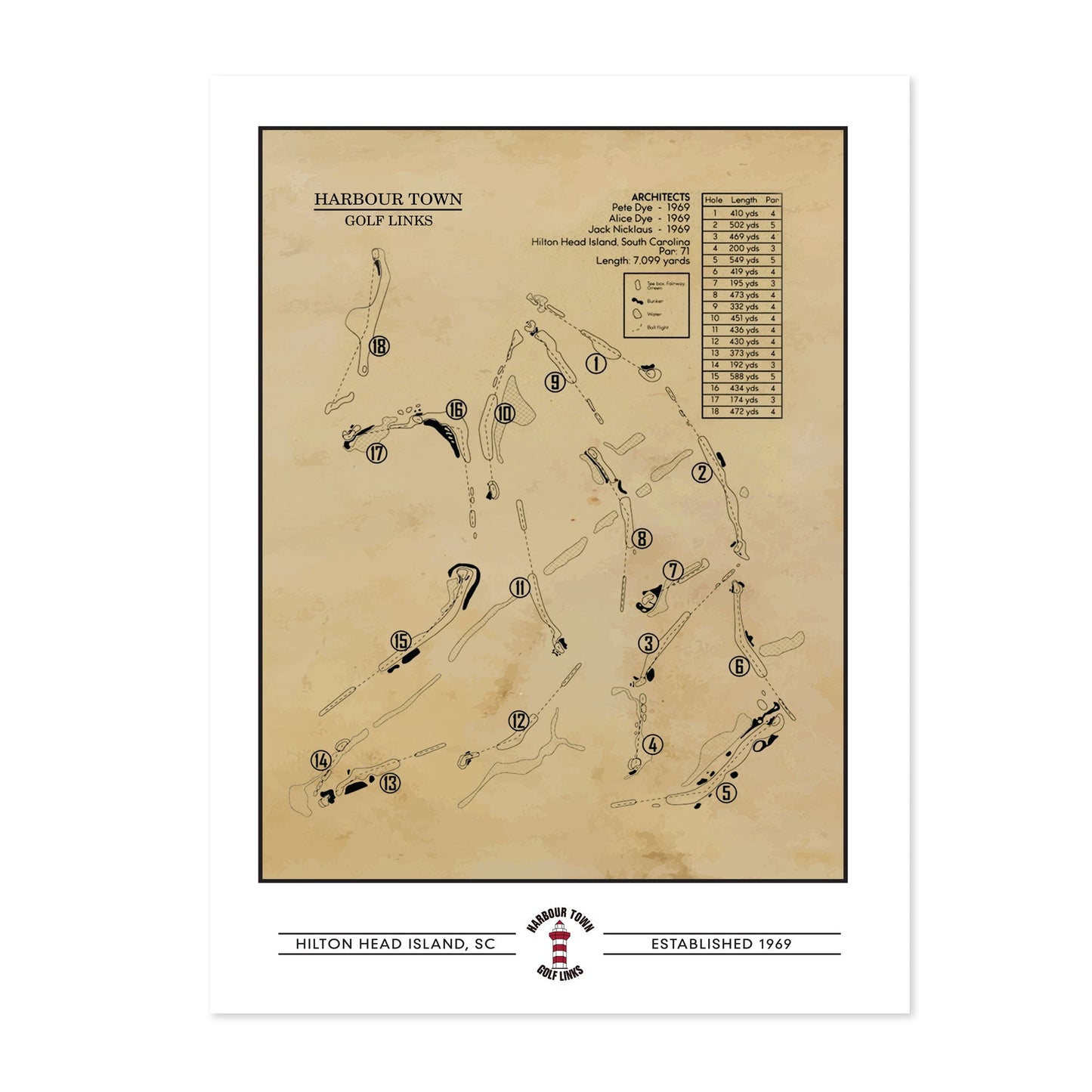 Harbour Town Golf Links Dye Map 12x16 Print